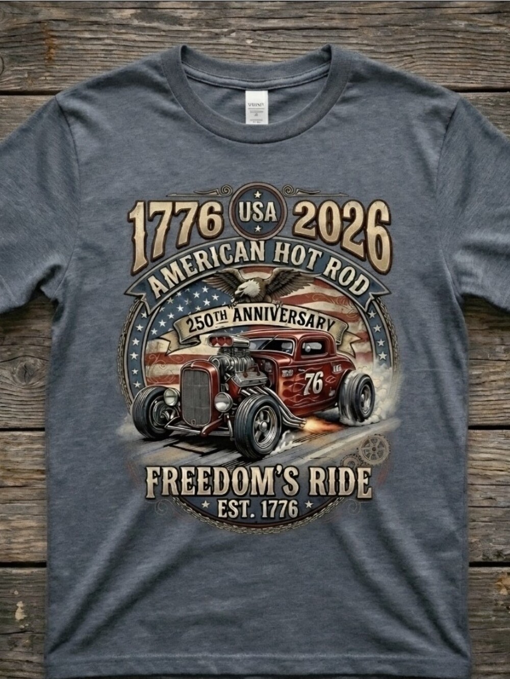 American Hot Rod 250th Anniversary Tee • 1776 USA 2026 Eagle Shirt • Patriotic - Picture 16 of 16